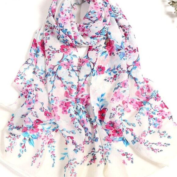 Womens Gorgeous Faux Silk Floral Multicolored Design Extra Long Scarf - Picture 1 of 1